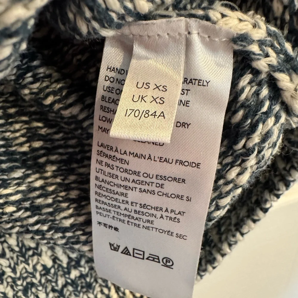 Anthropologie Carlotta Collared Marled Cotton Knit Sweater Blue Cream Size XS